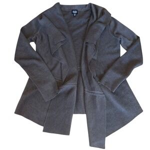 Eileen Fisher Petite Grey Merino Wool Drape Front Cardigan Sweater